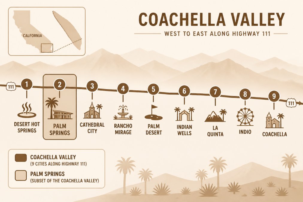 Side-by-side comparison of Map, Coachella Valley, Highway, Desert Hot Springs for coachella valley