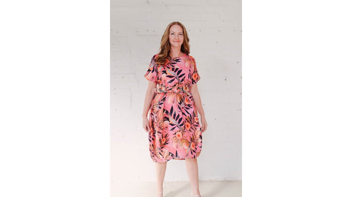 Cocoon Dress Organic Pure Linen - Pink Summer Bouquet