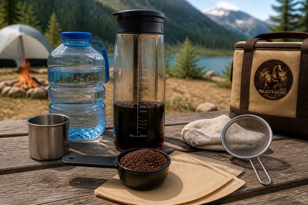 Infographic detailing the equipment needed for cold brew concentrate camping preparation