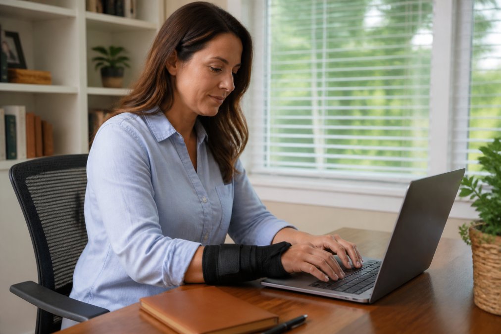 Professional illustration showing Person for cold compression sleeves for wrist pain