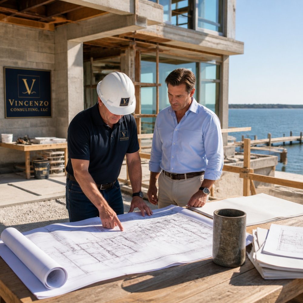 Process diagram showing an owner’s representative as a project leaders alternative for luxury home construction.