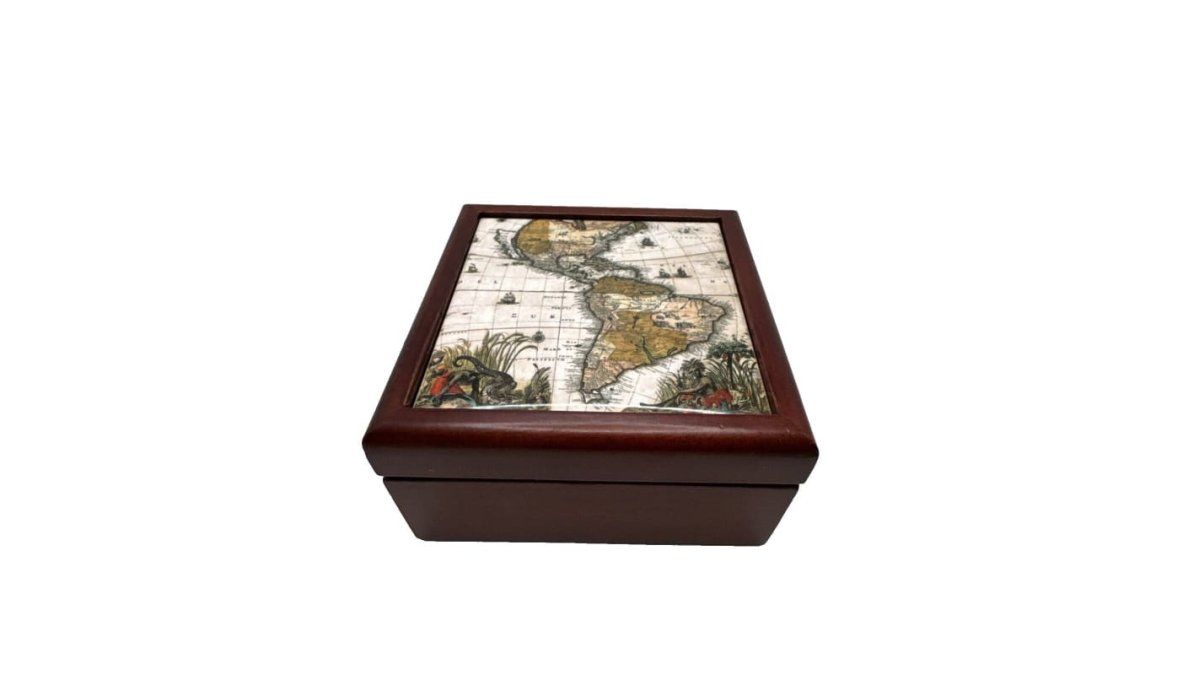 Colonial Williamsburg Mahogany Keepsake Box Engraved Tile Top Rare Virginia