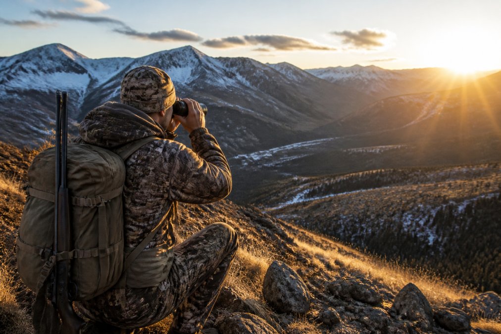 Professional illustration showing hunter and layered and camo concepts for colorado hunting