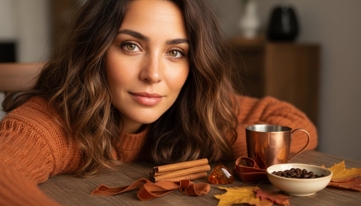 Donna con capelli castano caldo e riflessi dorati su incarnato olivastro, ideale per capire come scegliere colore capelli ...
