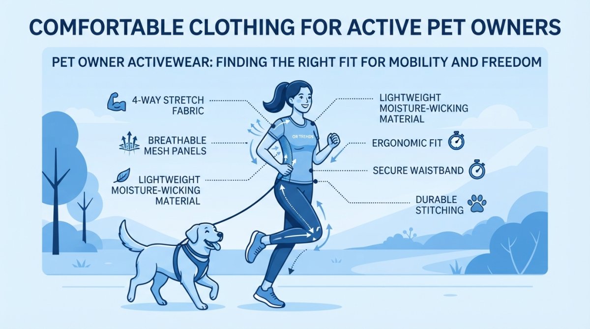 Professional illustration showing comfortable clothing for active pet owners