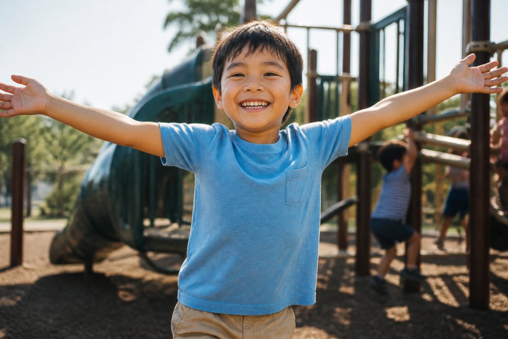 Infographic showing how soft cotton fabric in comfortable everyday shirts supports a child's range of motion.