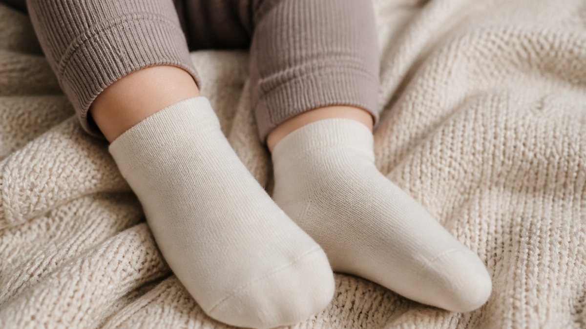 Diagram showing the benefits of seamless socks for reducing pressure and irritation on sensitive toddler feet