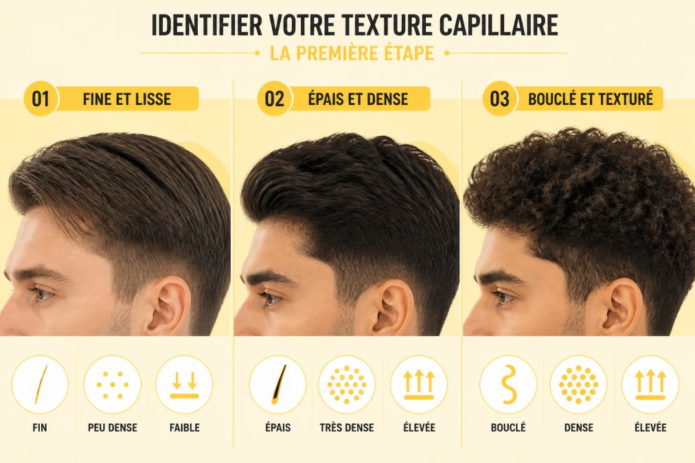 Infographie comparant trois textures de cheveux pour adapter sa coupe de cheveux selon la texture capillaire.