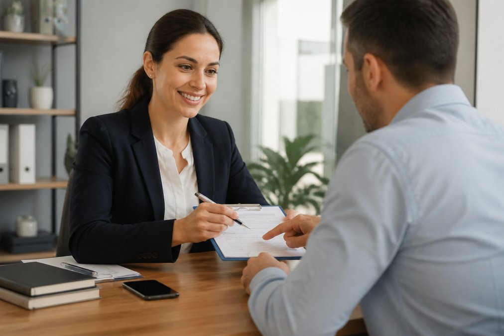 Gros plan sur un écran d'ordinateur affichant des avis clients positifs et un formulaire d'évaluation de service, avec des mains naviguant sur le clavier dans un environnement de bureau moderne