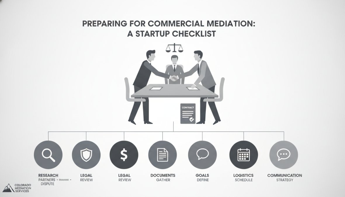 Professional illustration showing commercial mediation startups