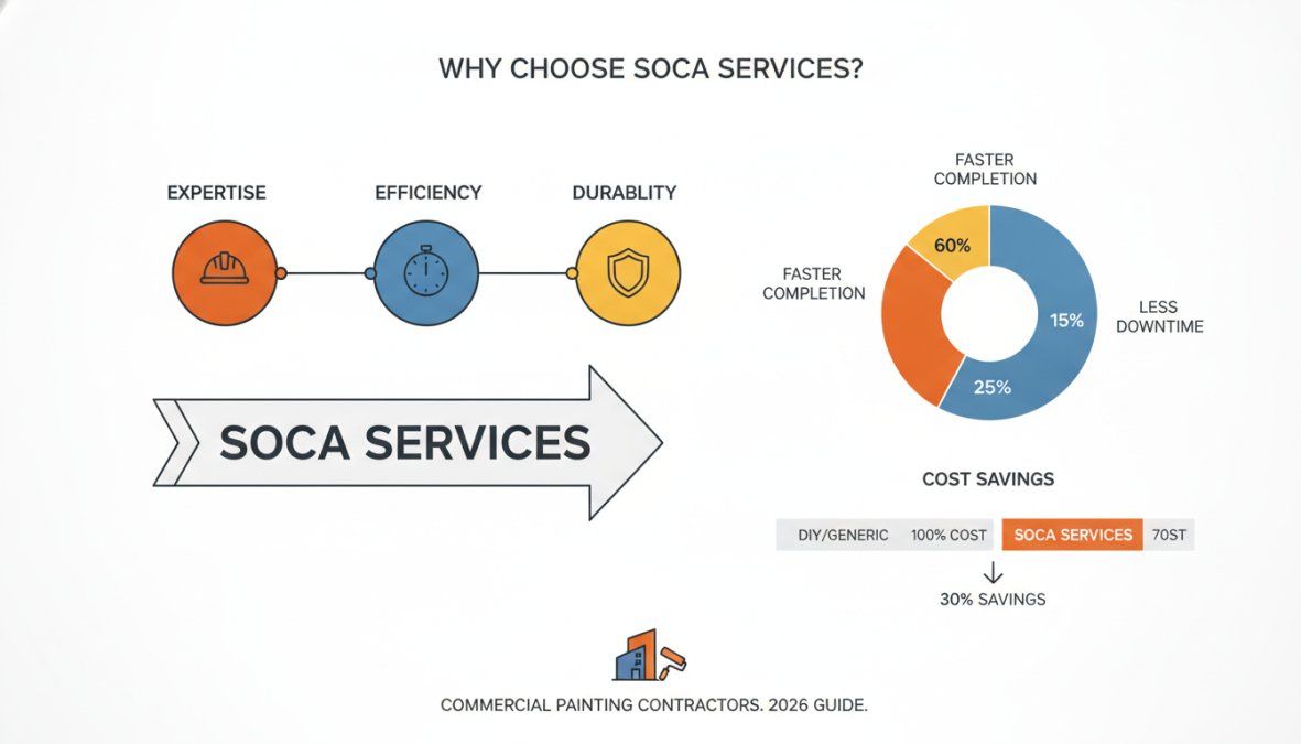 Professional illustration showing Soca Services for commercial painting contractors