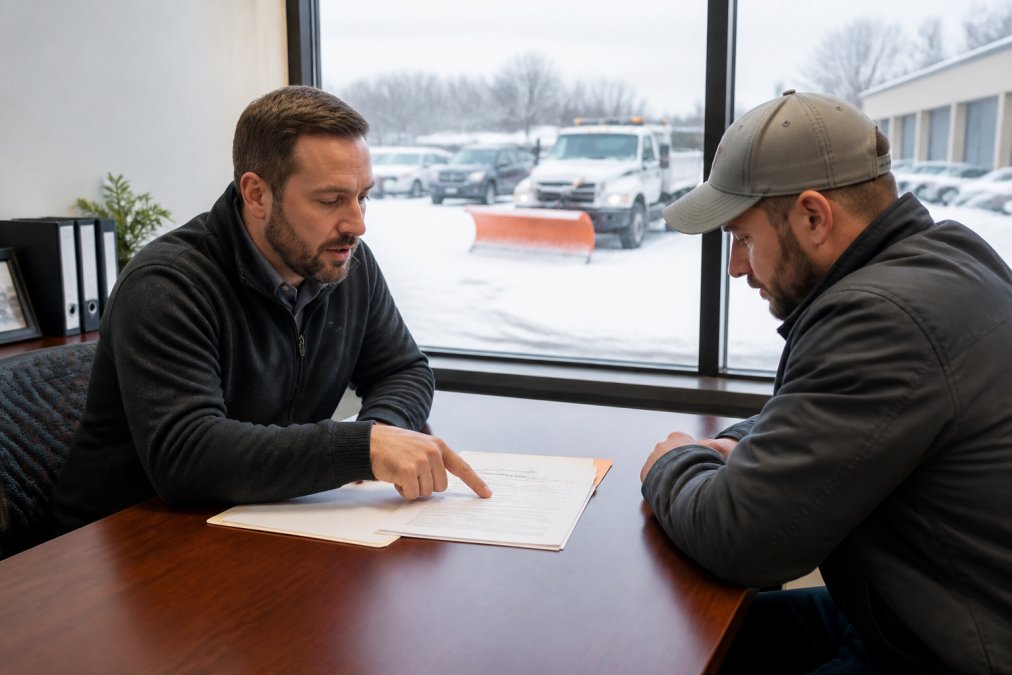 Flowchart detailing liability clauses in professional snow removal contracts for property managers