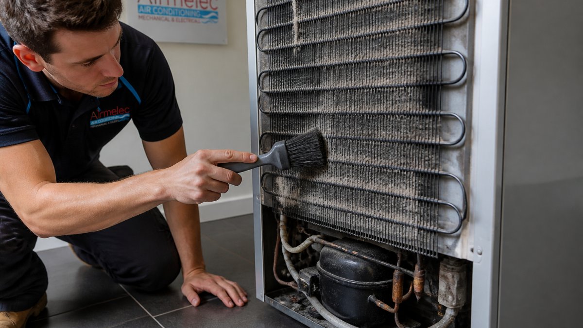 Step-by-step process for cleaning condenser coils, a common cause of fridge failure, to improve appliance efficiency.