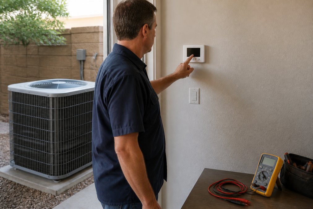 Step-by-step troubleshooting diagram for common heat pump problems when the unit fails to turn on.