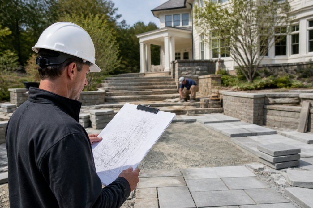 Professional illustration showing landscape and project and manager concepts for landscape project management