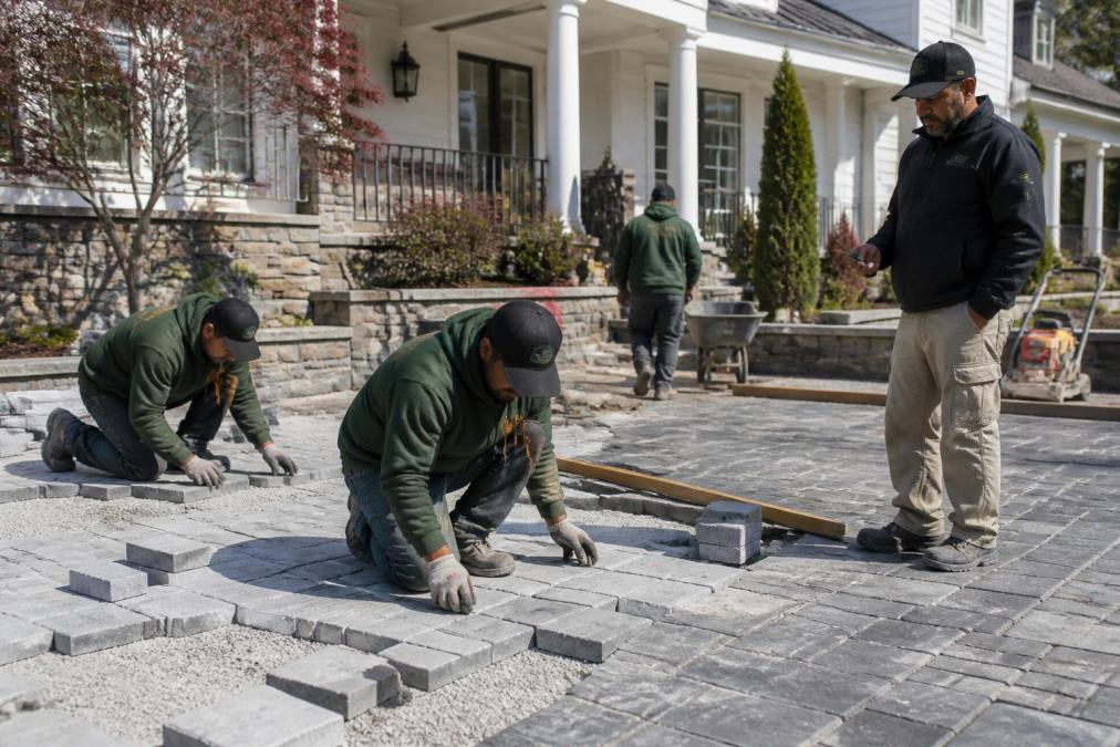 Professional illustration showing crew and professional and landscapers concepts for landscape project management