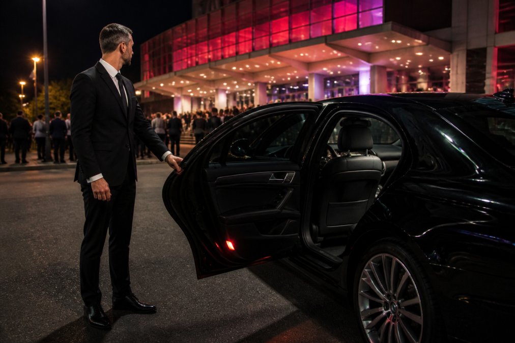 Illustration showing the benefits of professionally and dressed and chauffeur concepts for event transportation