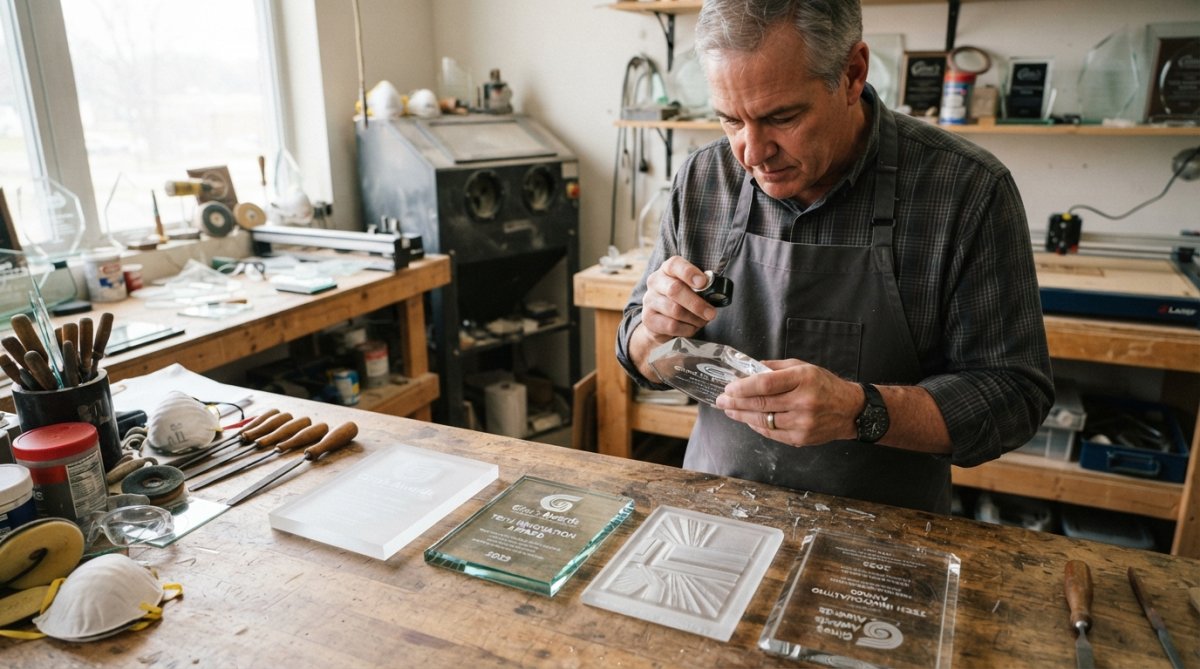Professional illustration showing Close for award etching techniques