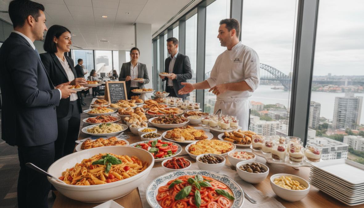 Professional illustration showing Italian for corporate catering services Sydney CBD