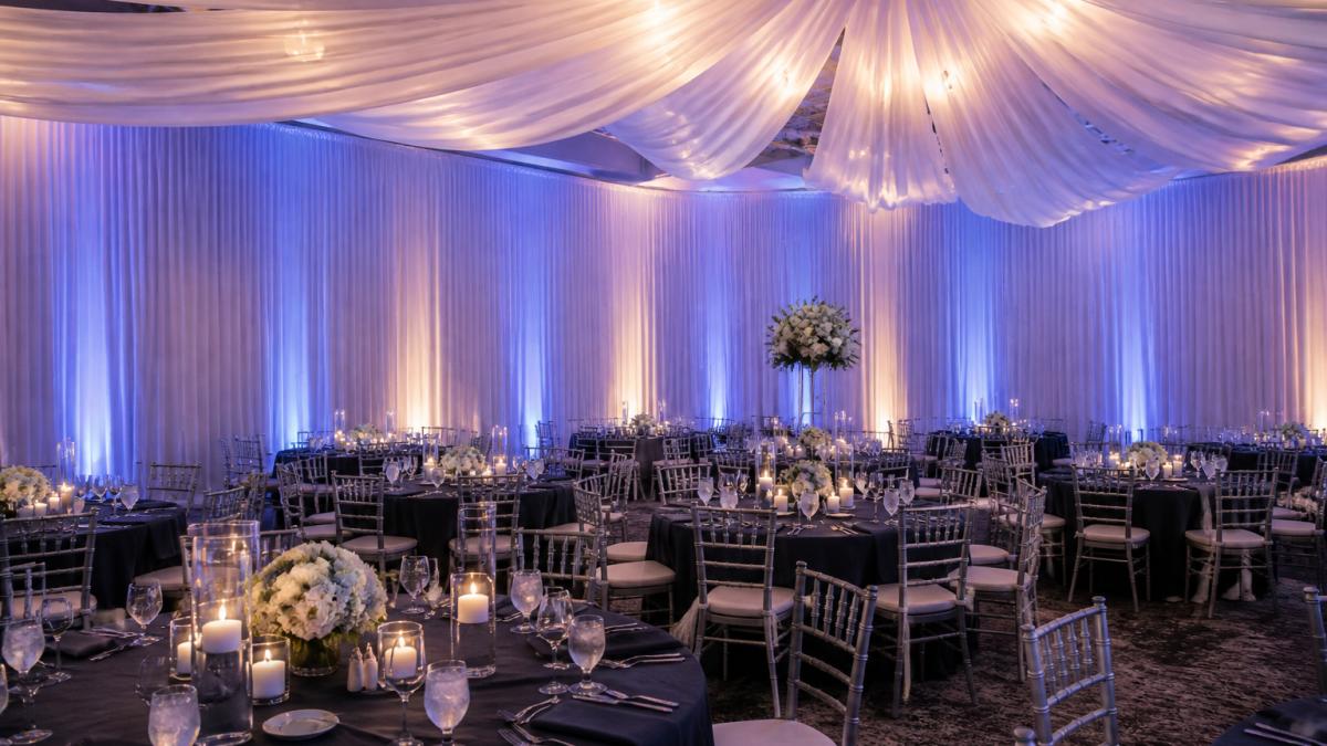 Infographic comparing service standards among top event draping companies for corporate gala installations