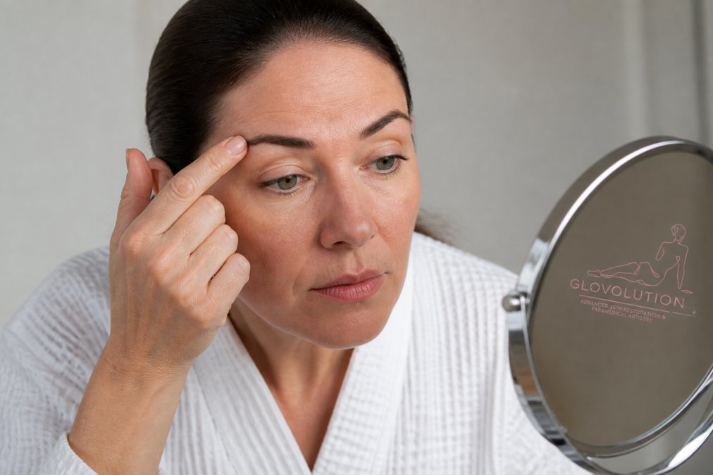 Professional illustration showing correcting uneven permanent makeup