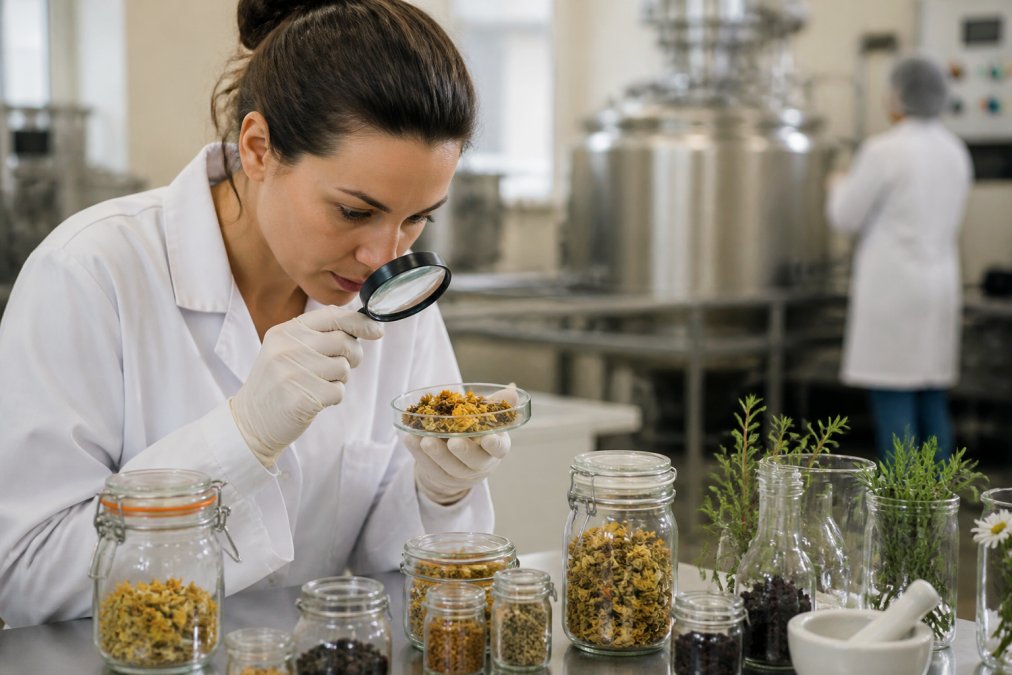 Professional illustration showing Laboratory for COSMOS organic certification