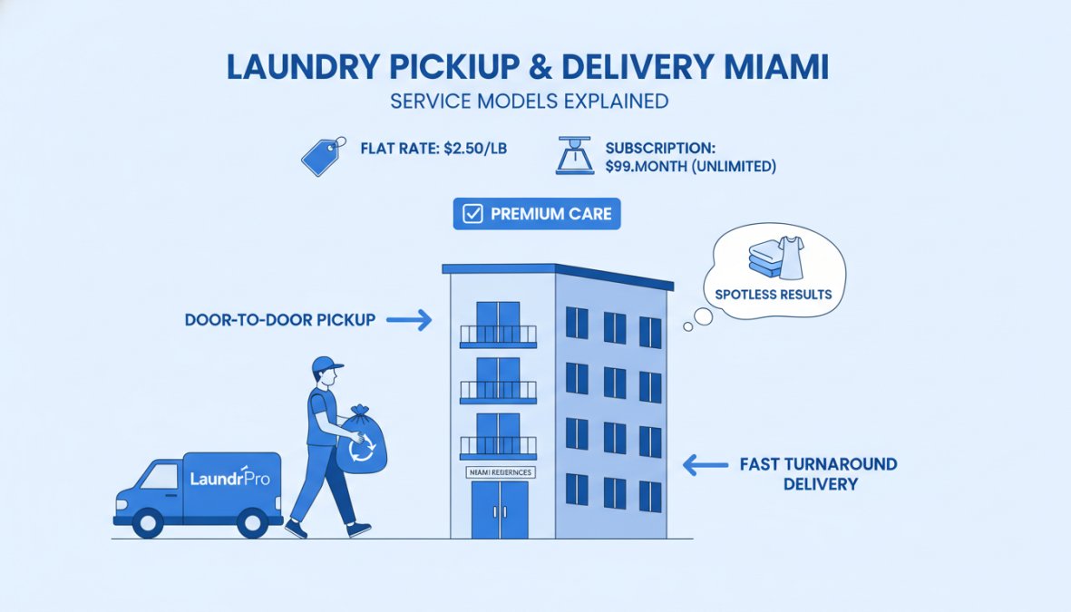 Professional illustration showing cost of laundry pickup in Miami 2026