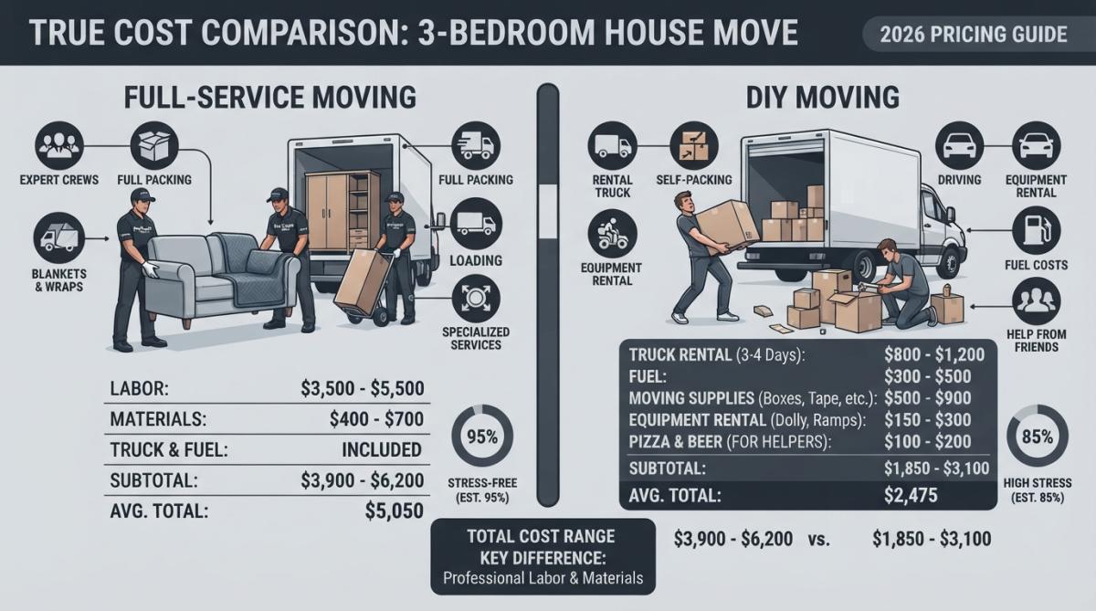 Cost of Moving a 3-Bedroom House: 2026 Pricing Guide 1 Visual comparison chart showing moving a 3-bedroom house