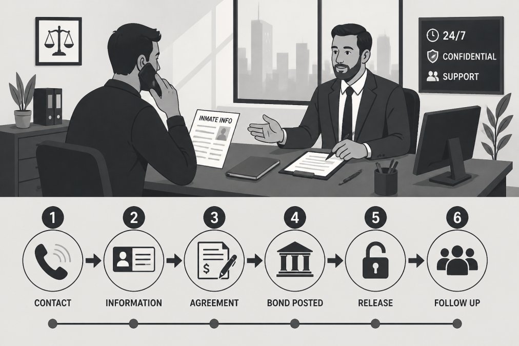 Infographic flowchart explaining the bail process when comparing cowboy bail bonds vs caprock services