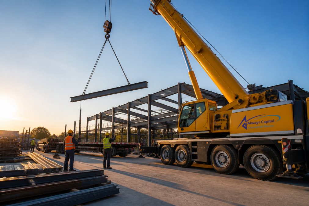 Professional illustration showing construction and site and mobile concepts for crane finance