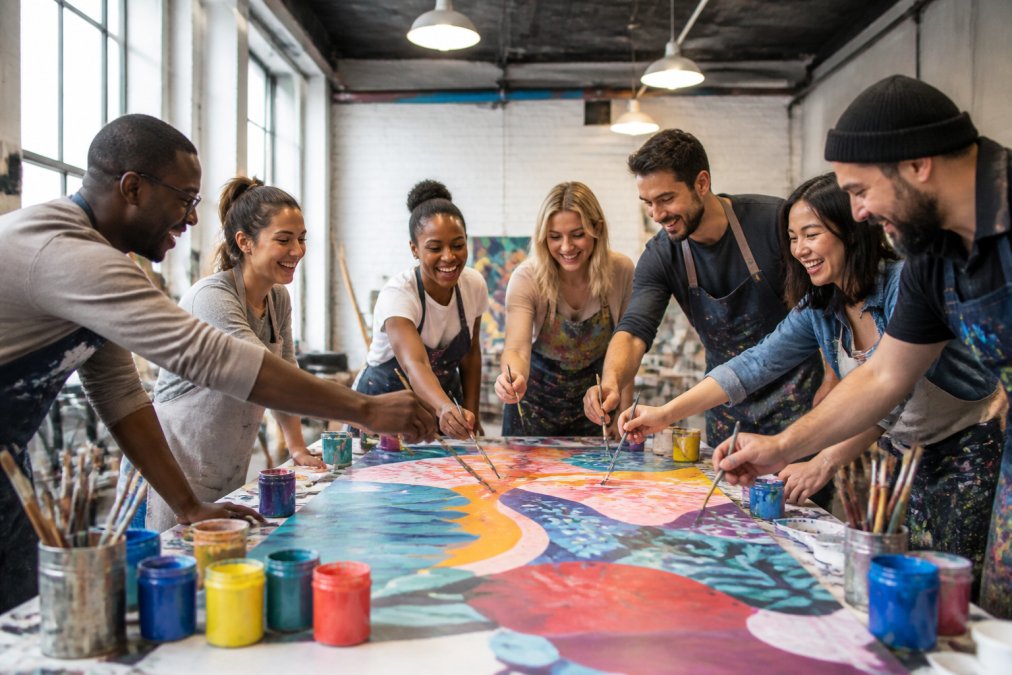Process flow for a collaborative team building art mural project
