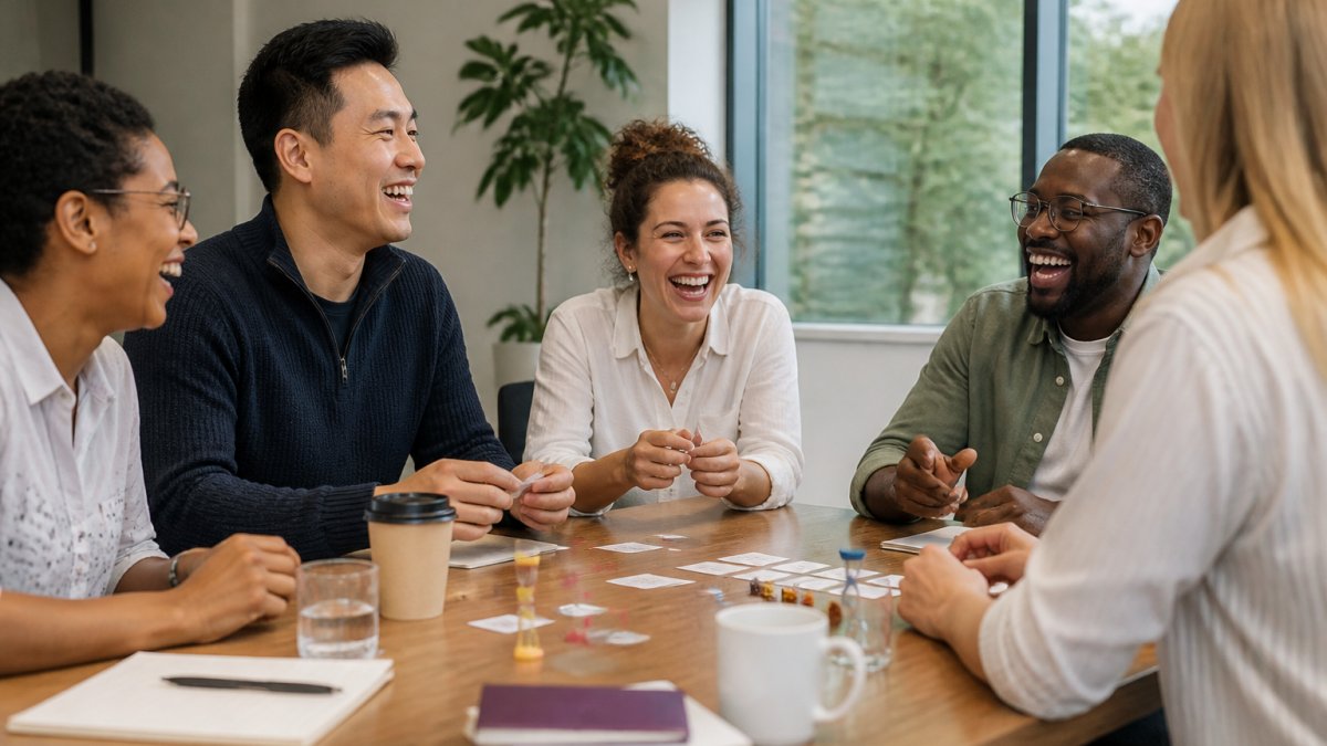 Infographic showing fun team activity steps to boost employee morale through collaborative office games