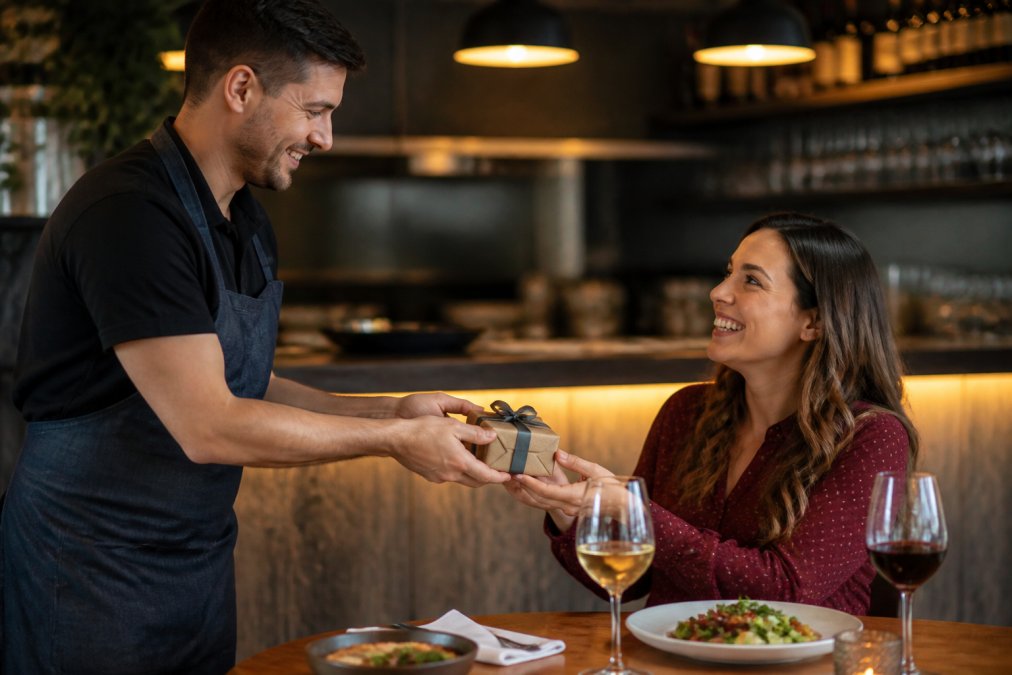 Infographic showing creative ways to reward loyal restaurant guests by gifting regulars during their dining experience