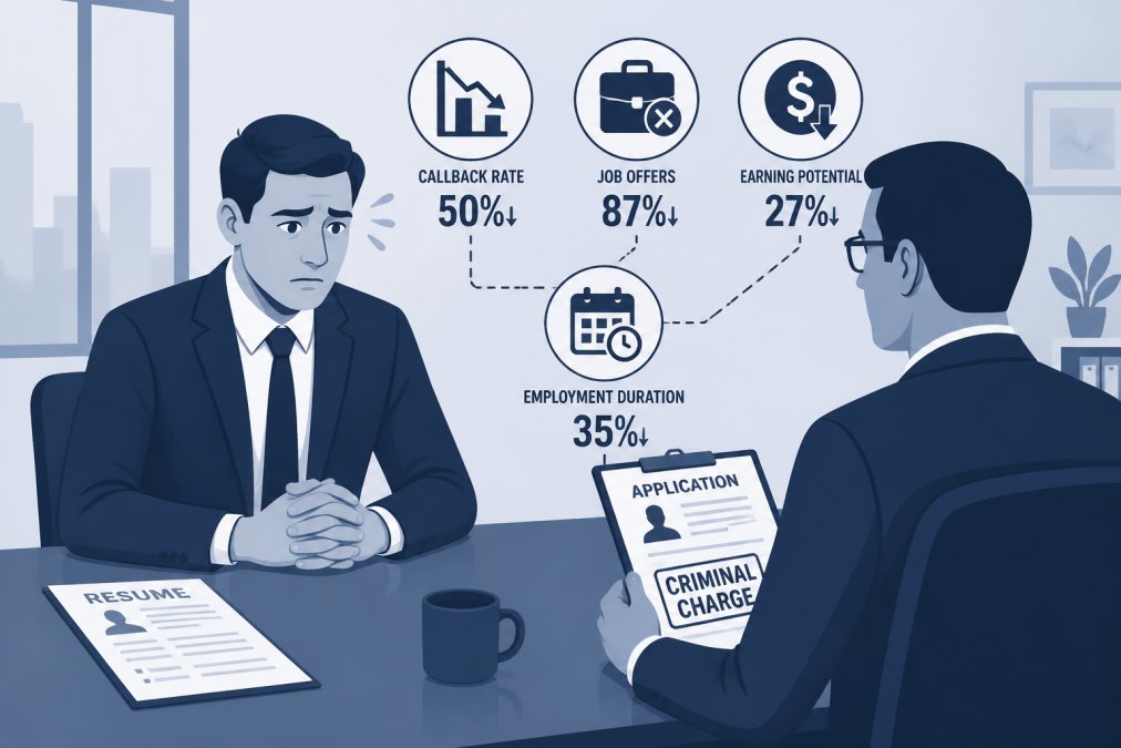 Professional illustration showing criminal charges employment
