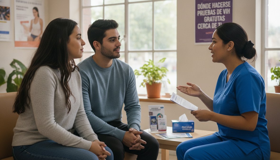 Profesional de salud realizando una consulta confidencial sobre cuanto cuesta prueba de vih en una clínica moderna