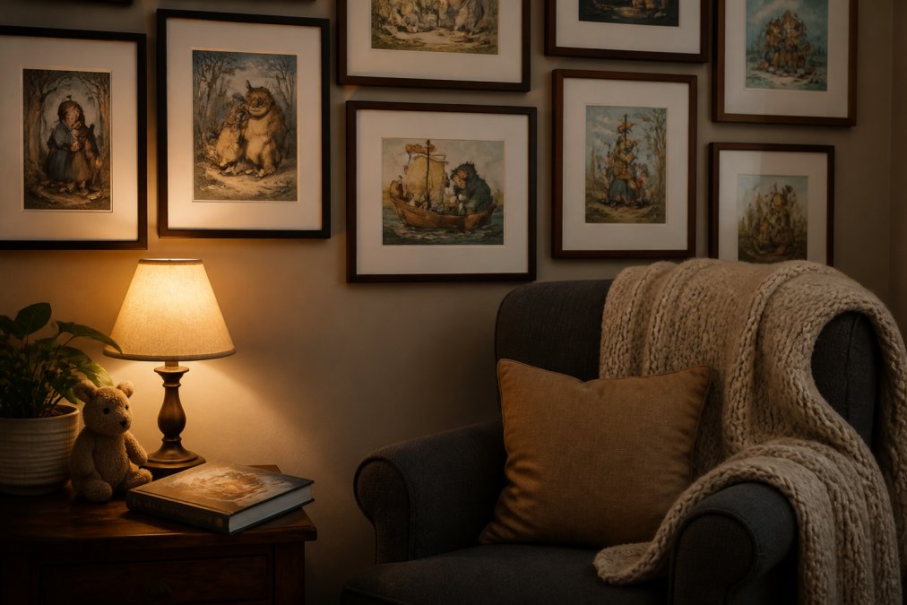 Infographic flowchart illustrating the step-by-step layout for arranging framed wall art in a home gallery nook.