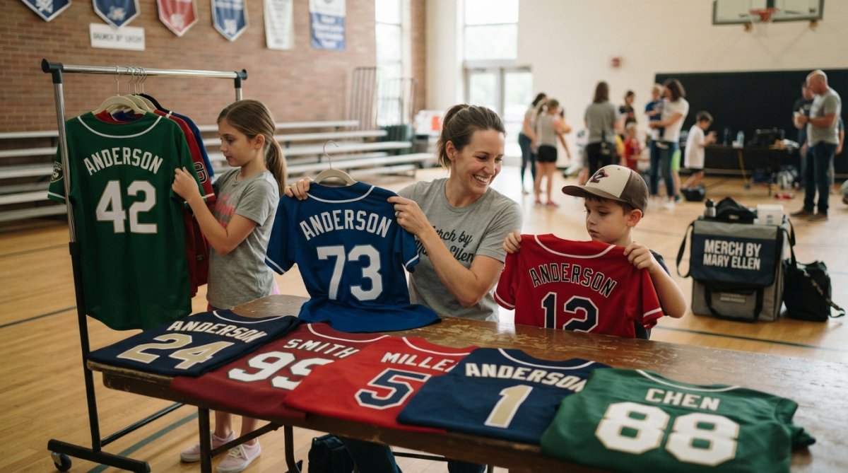 Professional illustration showing family and different and ages concepts for custom apparel for family sporting events