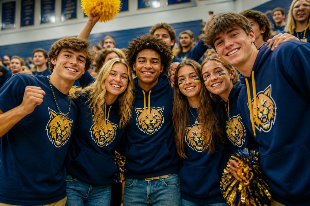 Professional illustration showing Group for custom apparel for school spirit