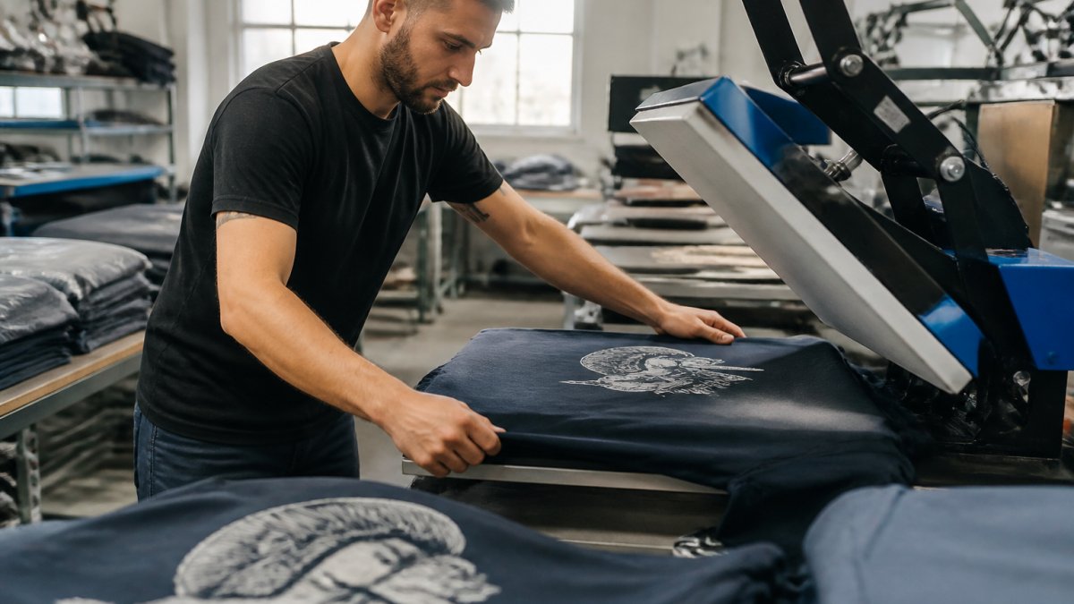 Professional demonstrating custom apparel printing methods for quick delivery technique in modern clinical setting with natural lighting