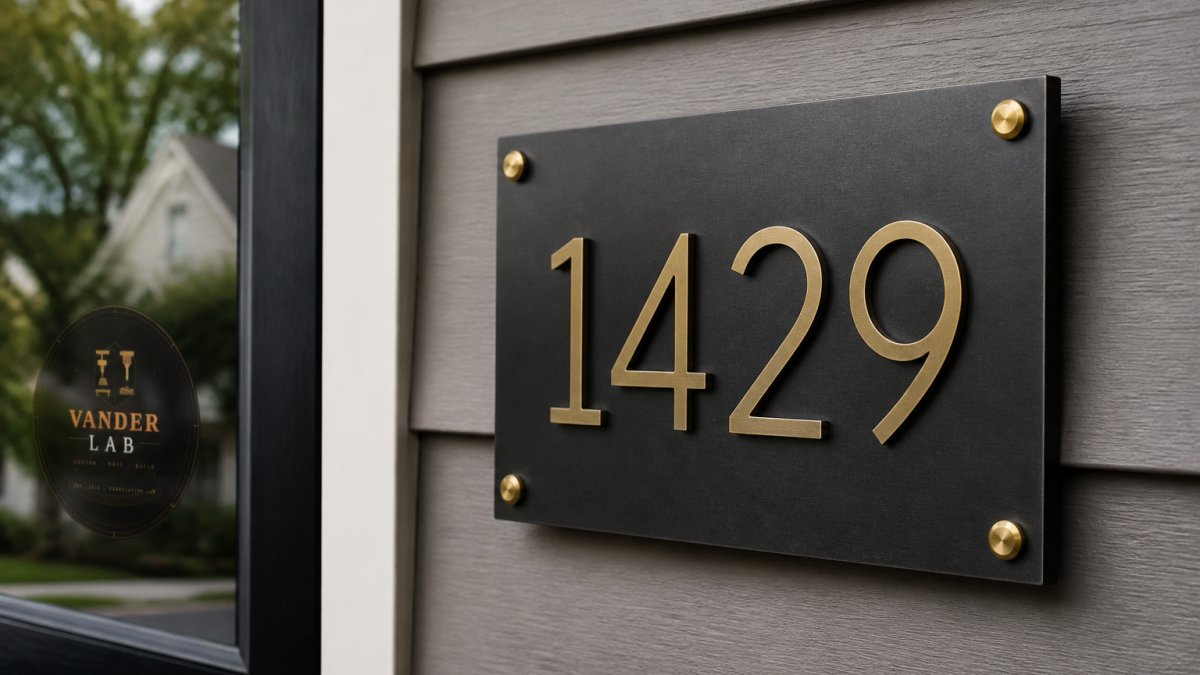 Diagram showing the installation process and hardware for custom cnc house address signs on home exteriors