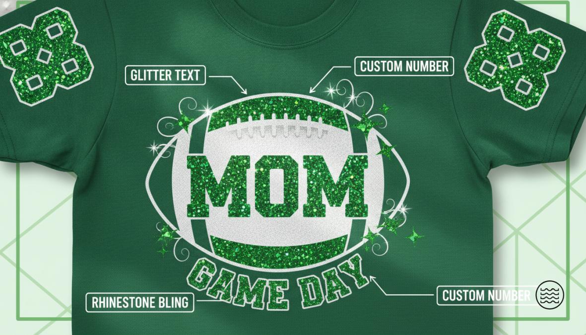 Professional illustration showing custom football mom shirts for game day