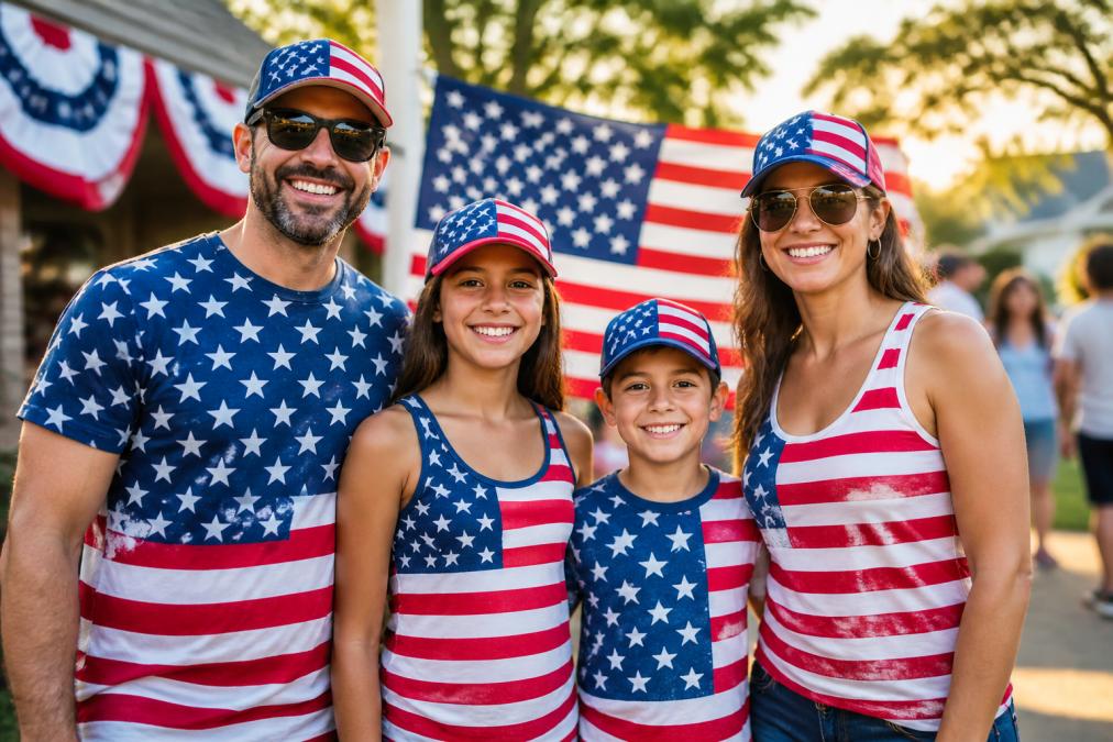 Professional illustration showing Independence Day, American for custom patriotic apparel
