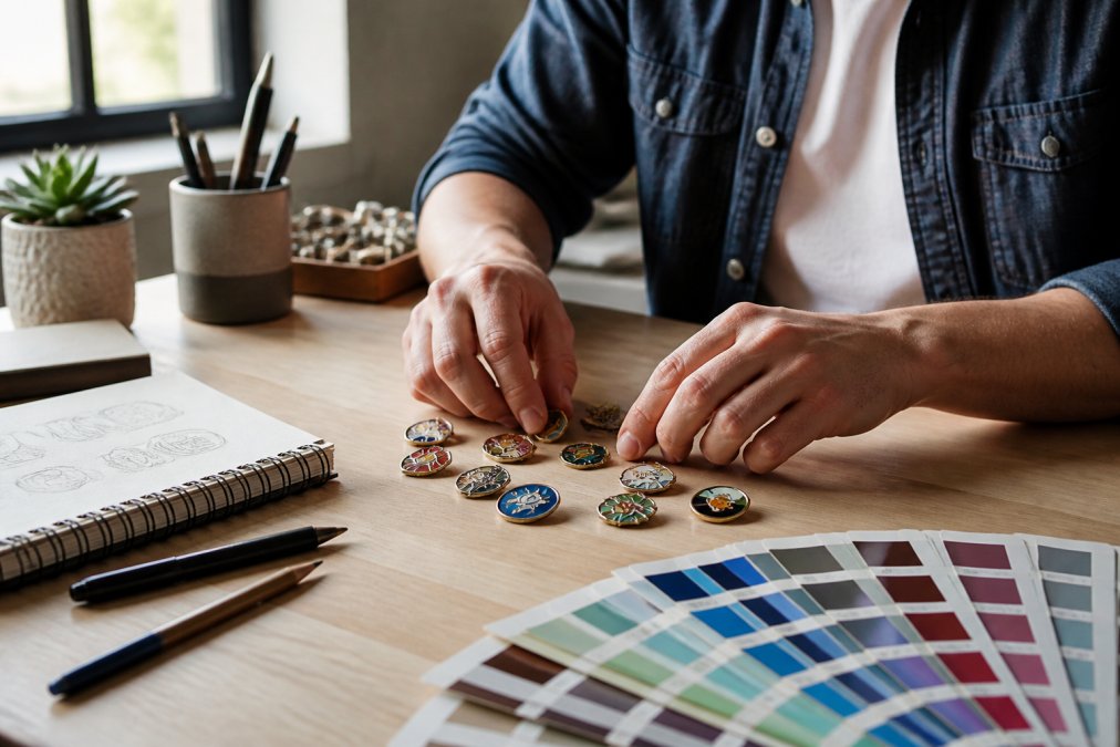 Expert tips illustration for Close, Pantone for custom pins