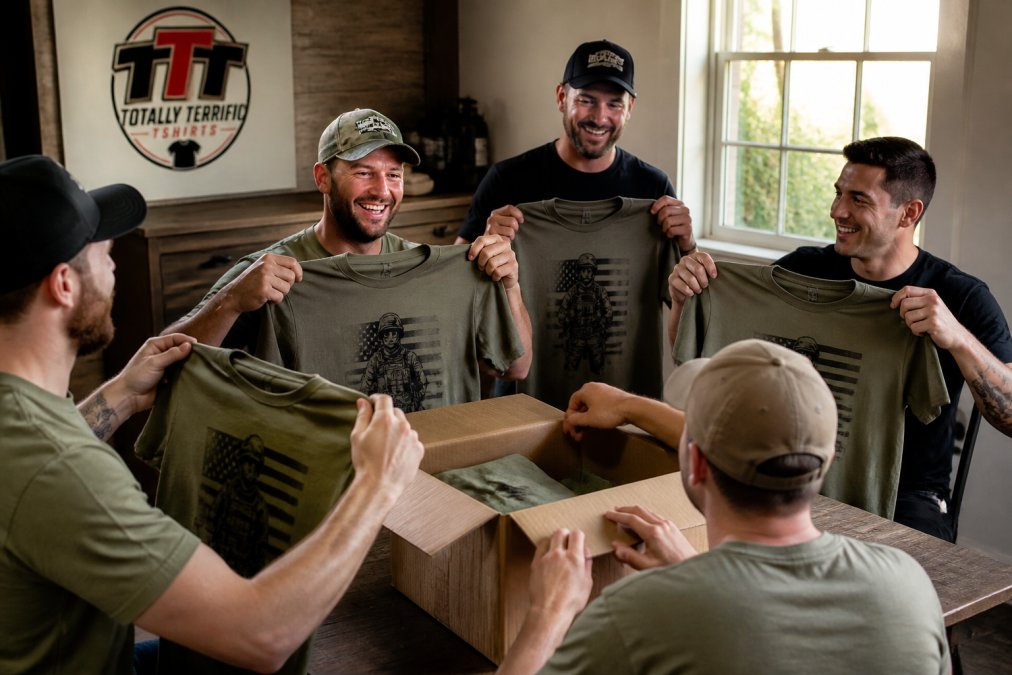 Infographic illustrating the bulk ordering process for custom shirts for tactical enthusiast groups with pricing tiers