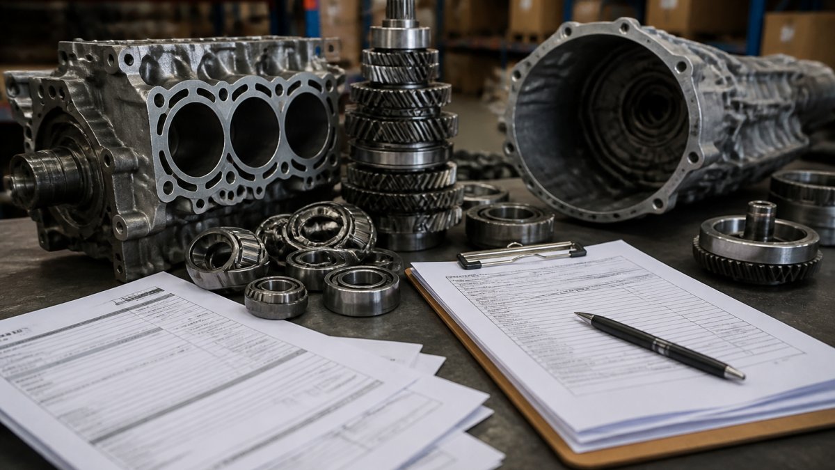 Infographic showing the customs clearance automotive parts process with HS codes and declaration documentation.