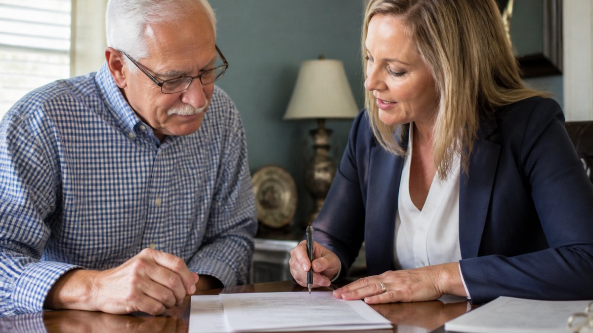 Senior reviewing D-SNP benefits with a healthcare advisor at a desk
