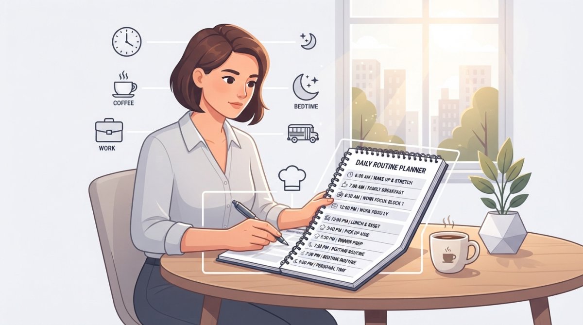 Professional illustration showing daily routine planners