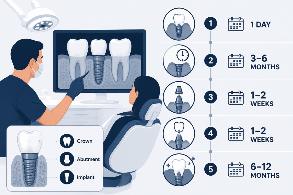 Professional illustration showing dental implants vs bridges