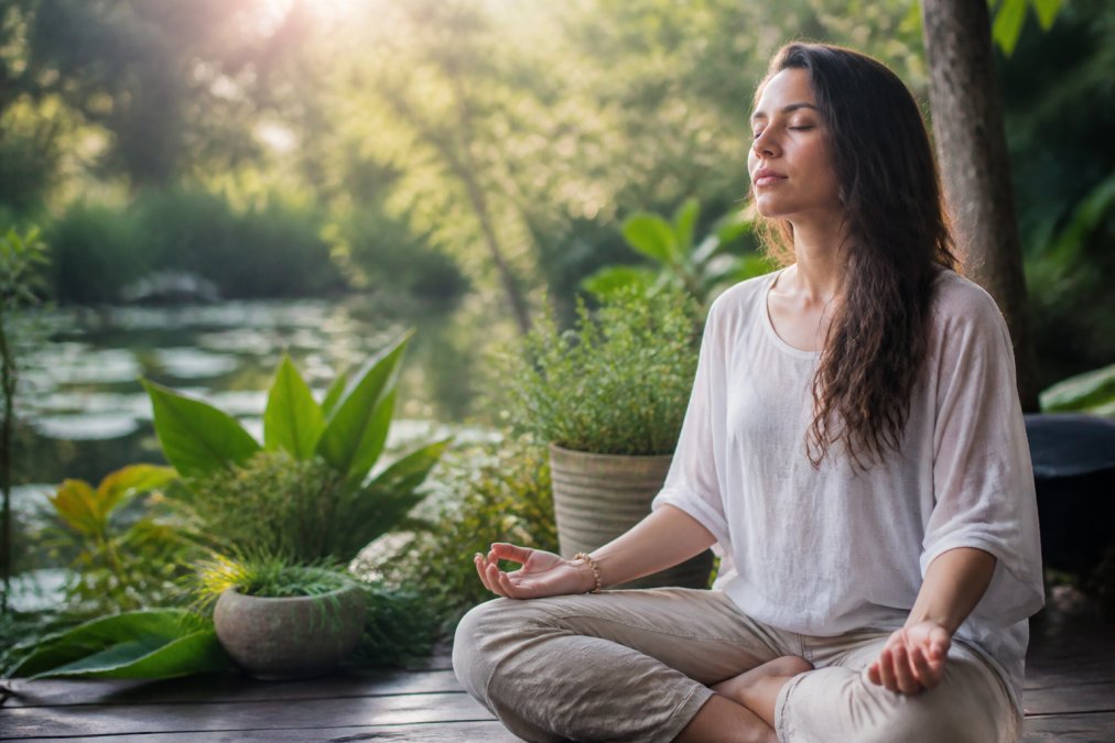 Develop Psychic Awareness: Strengthen Your Intuition 1 Woman sitting peacefully in a natural setting with soft morning light, eyes closed in meditation, surrounded by plants or near a window with gentle sunlight streaming in