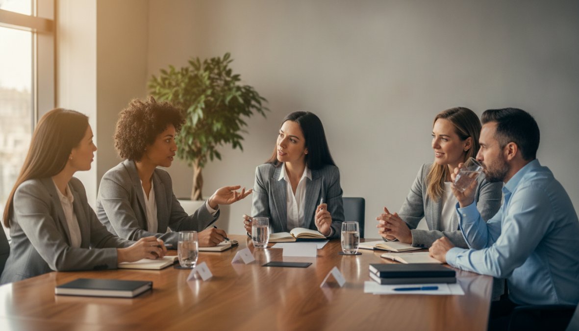 Professional illustration showing diverse and group and business concepts for disc assessment for leadership development